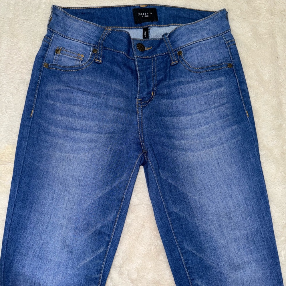 Celebrity pink Super soft Blue Skinny Jeans with Whiskering Effect